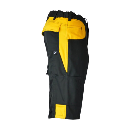 Workawear kurze Arbeitshose gelb schwarz Seite Zollstocktasche
